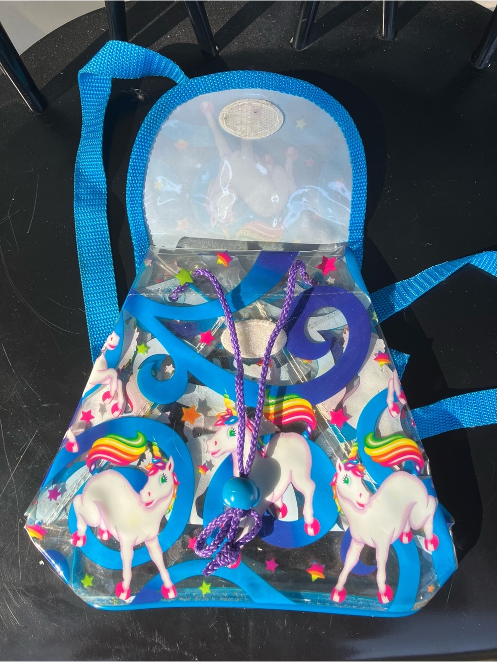 Vintage Lisa Frank Blue Unicorn Mini Bag with Rainbow Accents - Picture 4 of 5